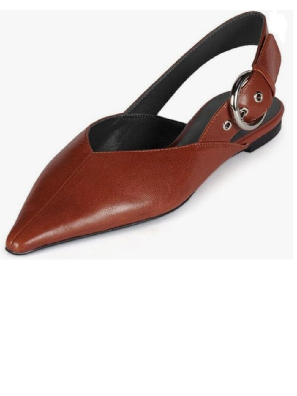 FYS Dark Brown Pointed Toe Buckle up Pumps Open Back Comfortable Slingback Shoes